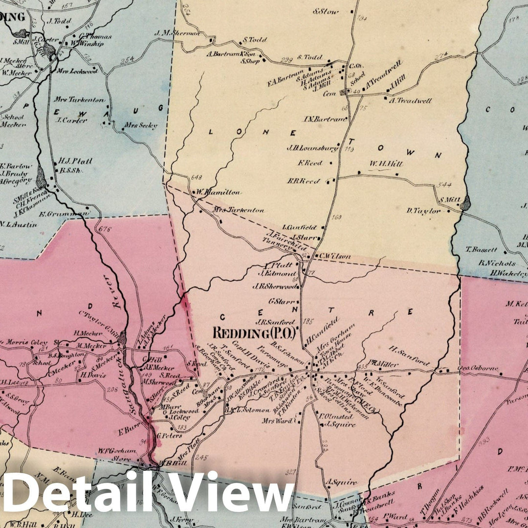 Historic Map : Town of Redding, Fairfield County, Connecticut. (inset) Georgetown., 1867, Vintage Wall Art