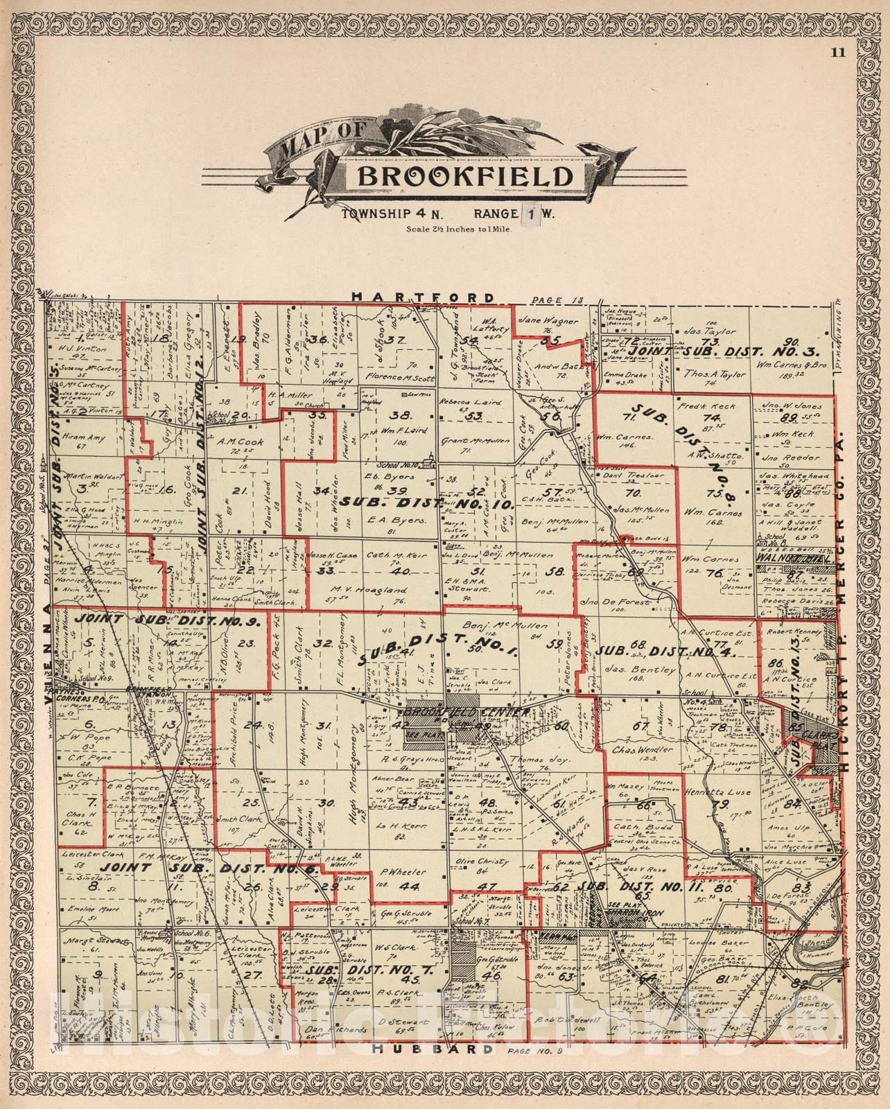 Historic Map Brookfield, Trumbull County, Ohio., 1899, Vintage Wall
