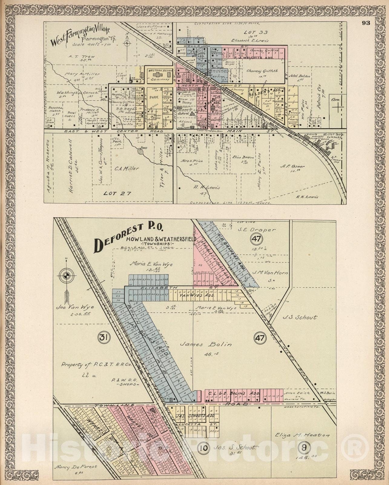 Historic Map : West Farmington Village. Deforest P.O., Ohio., 1899, Vintage Wall Art