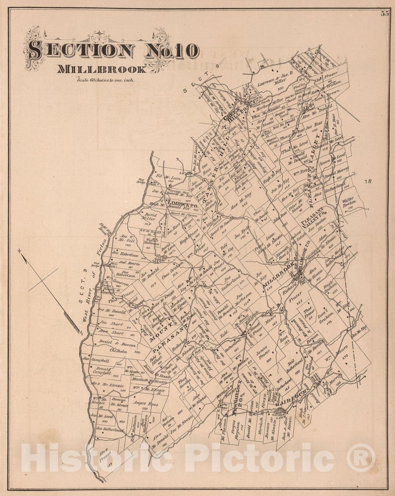 Historic Map : Section No. 10, Millbrook, Pictou County, Nova Scotia., 1879, Vintage Wall Art