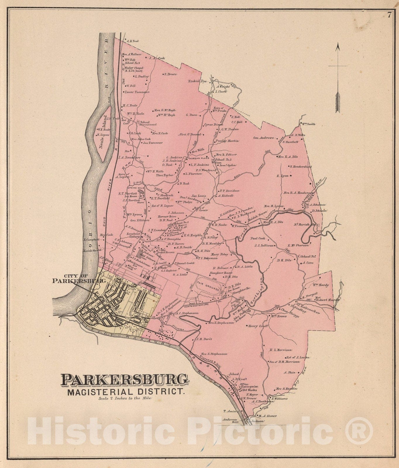 Historic Map : Parkersburg Magisterial District, Wood County, West Virginia., 1886, Vintage Wall Art