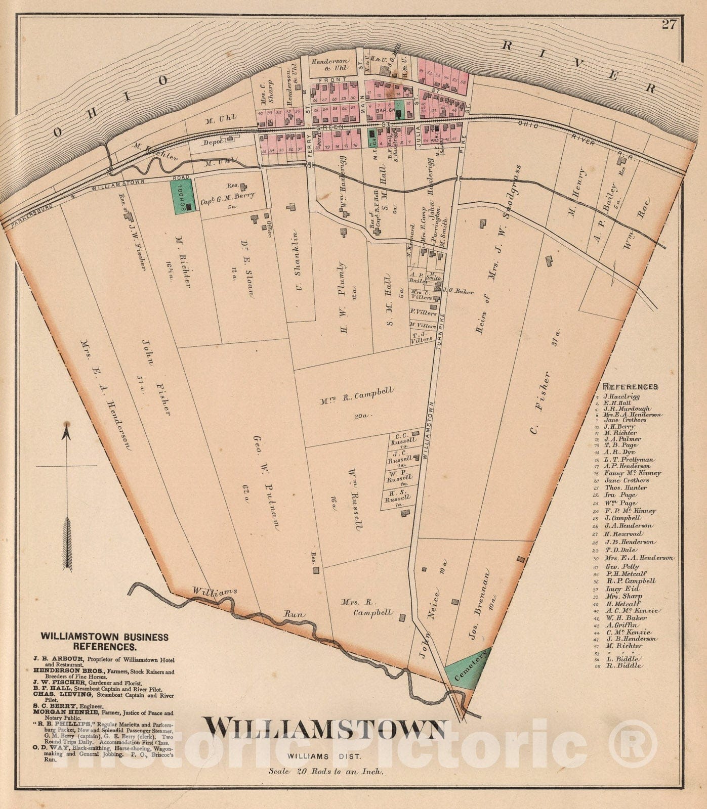 Historic Map Williamstown, West Virginia., 1886, Vintage Wall Art