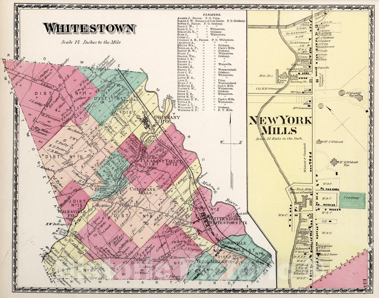 Historic Map Whitestown, Oneida County, New York. New York Mills., 1
