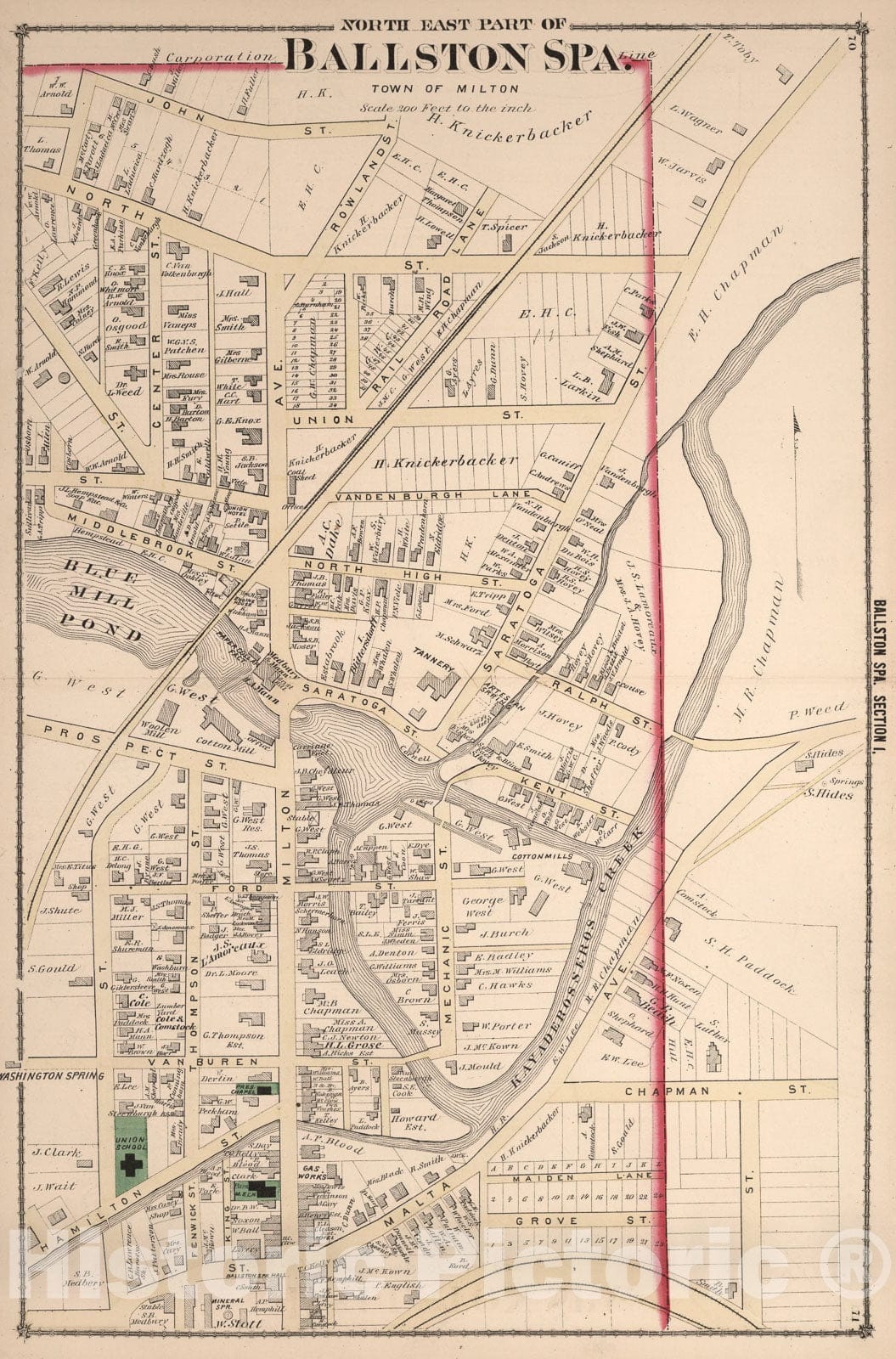 Historic Map : North East Part of Ballston Spa, Town of Milton Saratog County, New York., 1876, Vintage Wall Art