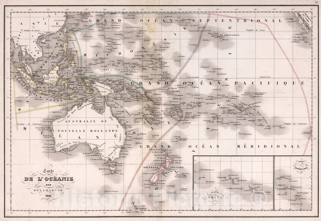 Historic Map : L'Oceanie., 1847, Vintage Wall Art
