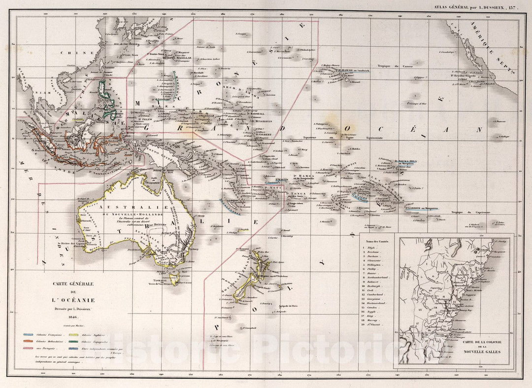 Historic Map : 157. Carte Generale de l'Oceanie., 1846, Vintage Wall Art
