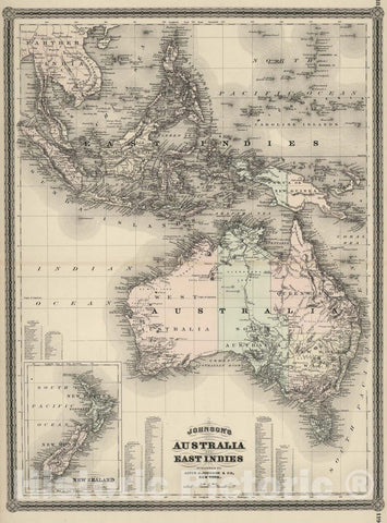 Historic Map : Australia and East Indies., 1886, Vintage Wall Art