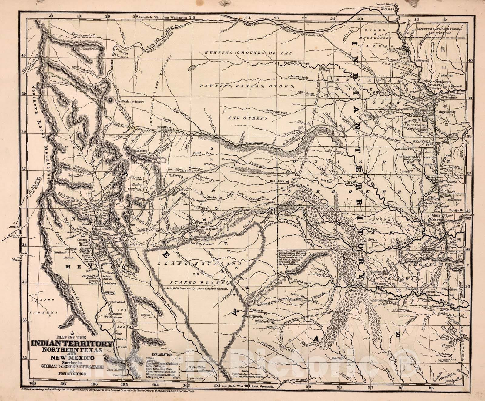 Historic Map : A map of the Indian Territory, northern Texas and New Mexico, 1845, Vintage Wall Art