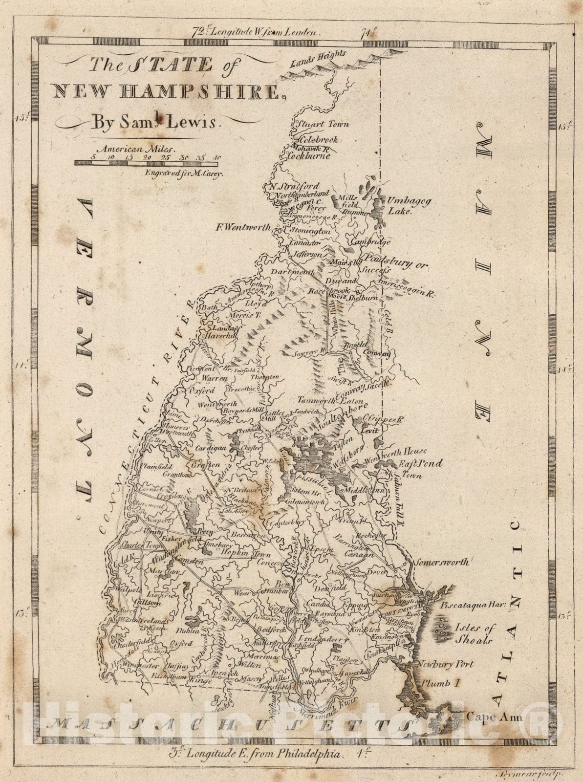 Historic Map : The State Of New Hampshire, 1816, Vintage Wall Art