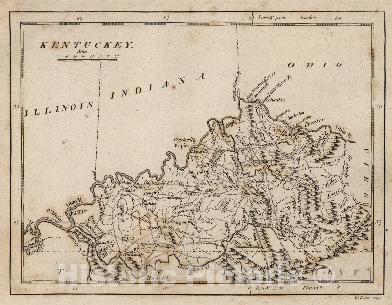 Historic Map : Kentucky, 1816, Vintage Wall Art
