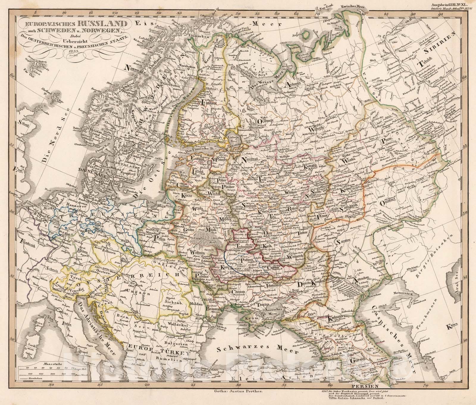 Historic Map : Europaeisches Russland auch Schweden u. Norwegen. (Baltic Countries and Russia)., 1852, Vintage Wall Art
