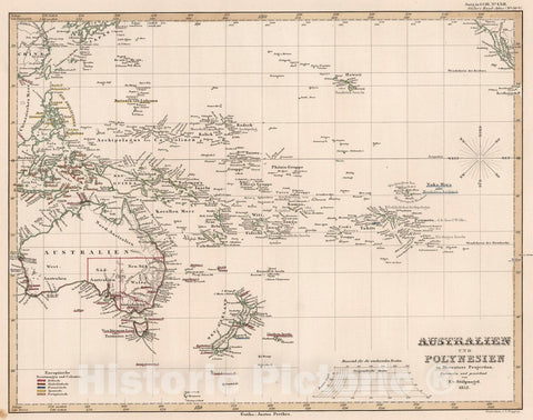 Historic Map : Australien und Polynesien in Mercators Projection. (Australia and Polynesia)., 1852, Vintage Wall Art