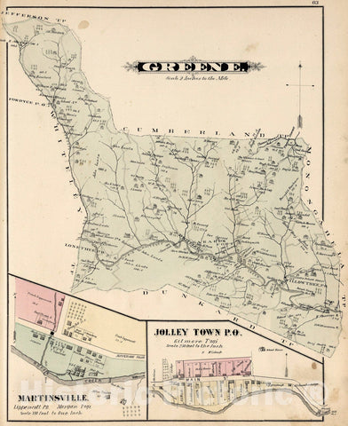 Historic Map : Greene, Greene County, Pennsylvania. Martinsville. Jolley Town., 1876, Vintage Wall Art