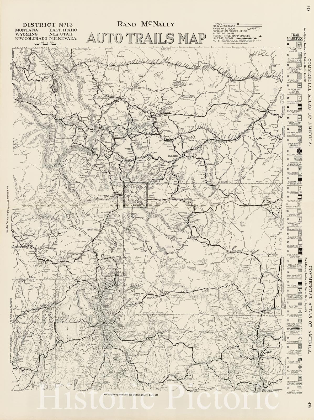 Historic Map : Montana, Wyoming, Colorado, Idaho, Utah, Nevada., 1924, Vintage Wall Art
