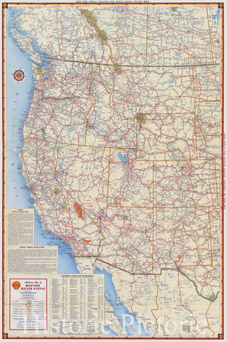 Historic Map : Shell Highway Map of Western United States., 1951, Vintage Wall Art