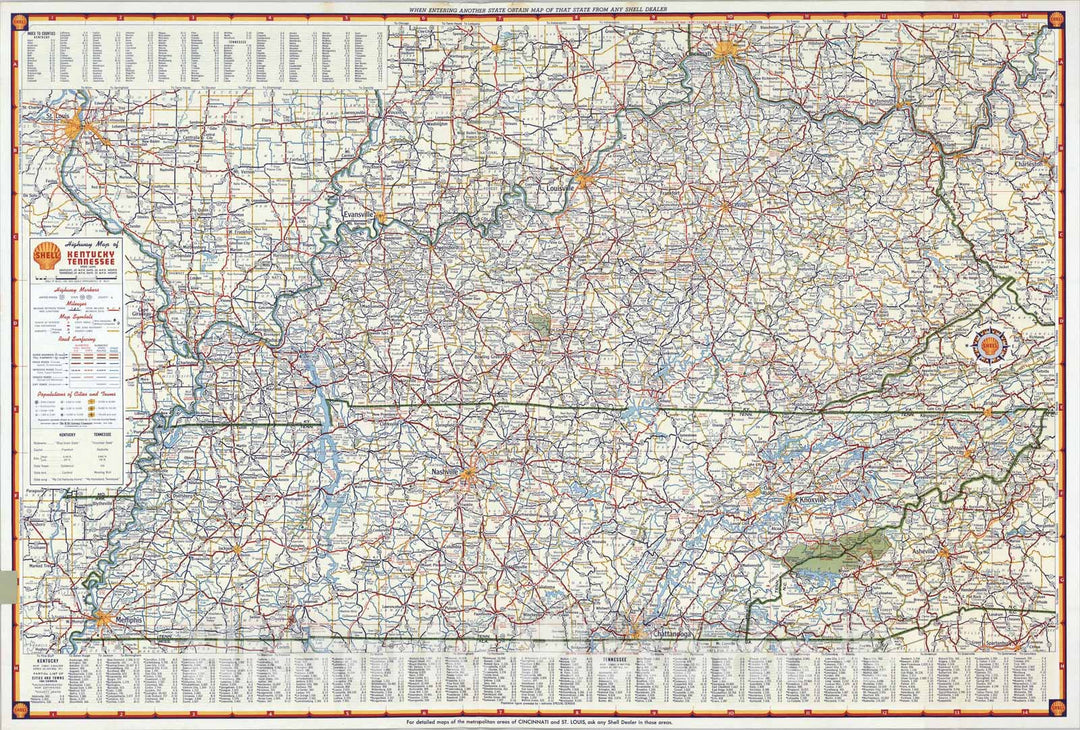 Shell Highway Maps Historic Map : Shell Highway Map of Kentucky, Tennessee., 1956, Vintag ...