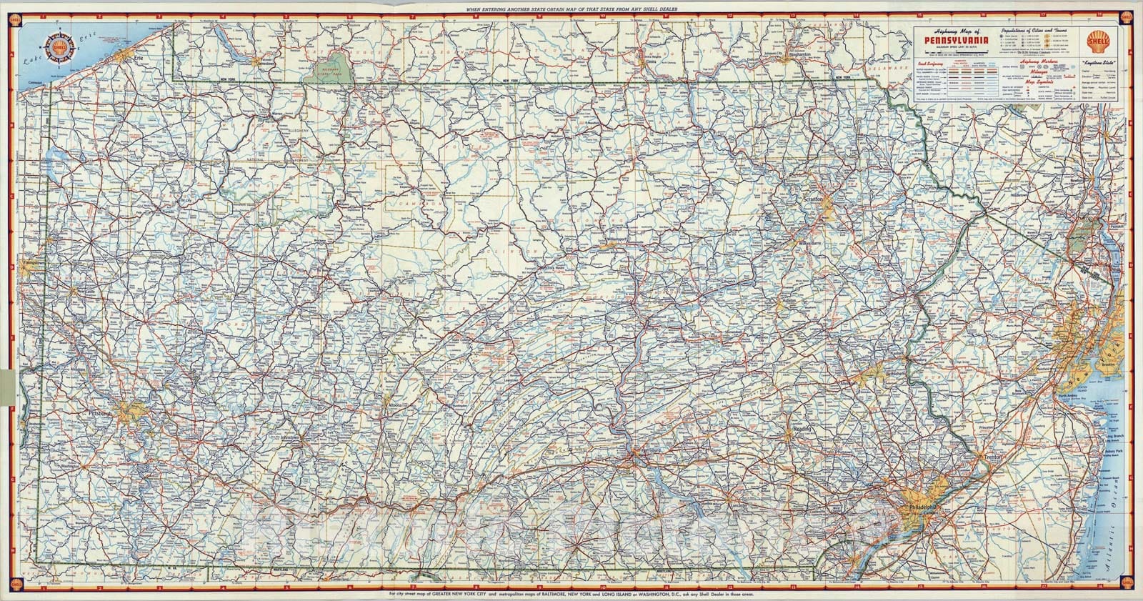 Shell Highway Maps Pennsylvania Road Map 1956 Shell Highway Print | Historic Pictoric