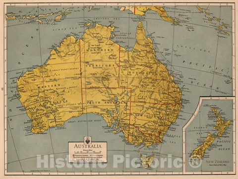 Historic Map : Australia, 1943, Vintage Wall Art
