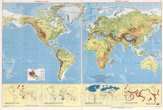 Historic Map : World Physical., 1968, Vintage Wall Art – Historic Pictoric