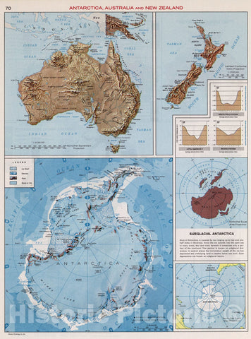 Historic Map : Antarctica, Australia and New Zealand., 1968, Vintage Wall Art