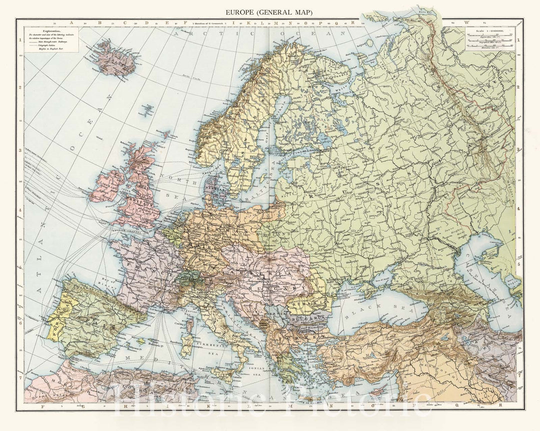 Historic Map : Europe General Map, 1900, Vintage Wall Art