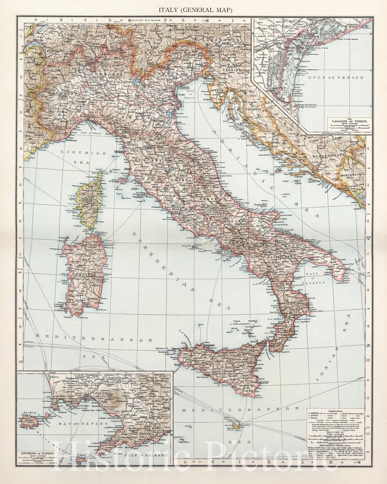 Historic Map : Italy (General map), 1900, Vintage Wall Art