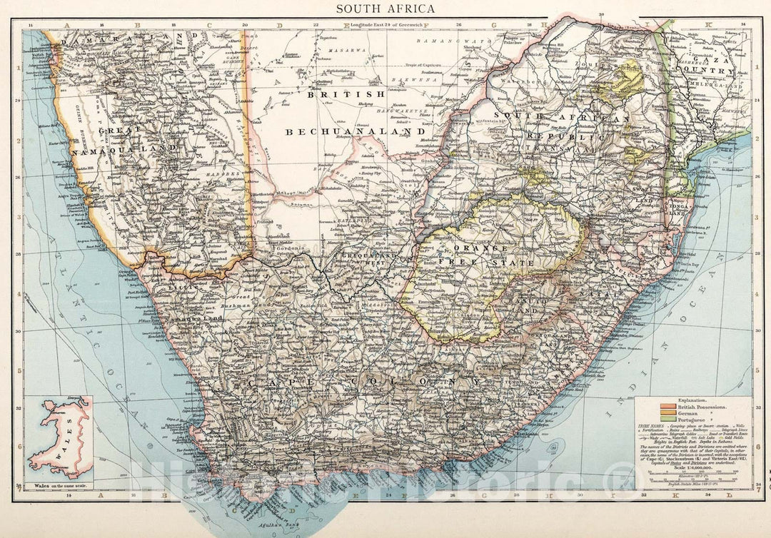 Historic Map : South Africa, 1900, Vintage Wall Art