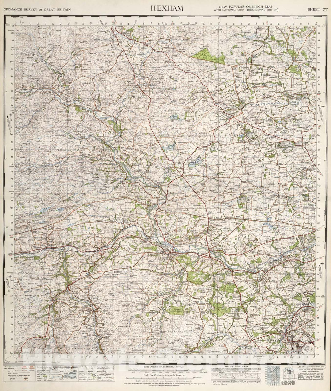 Historic Map : Sheet 77. Hexham., 1947, Vintage Wall Art