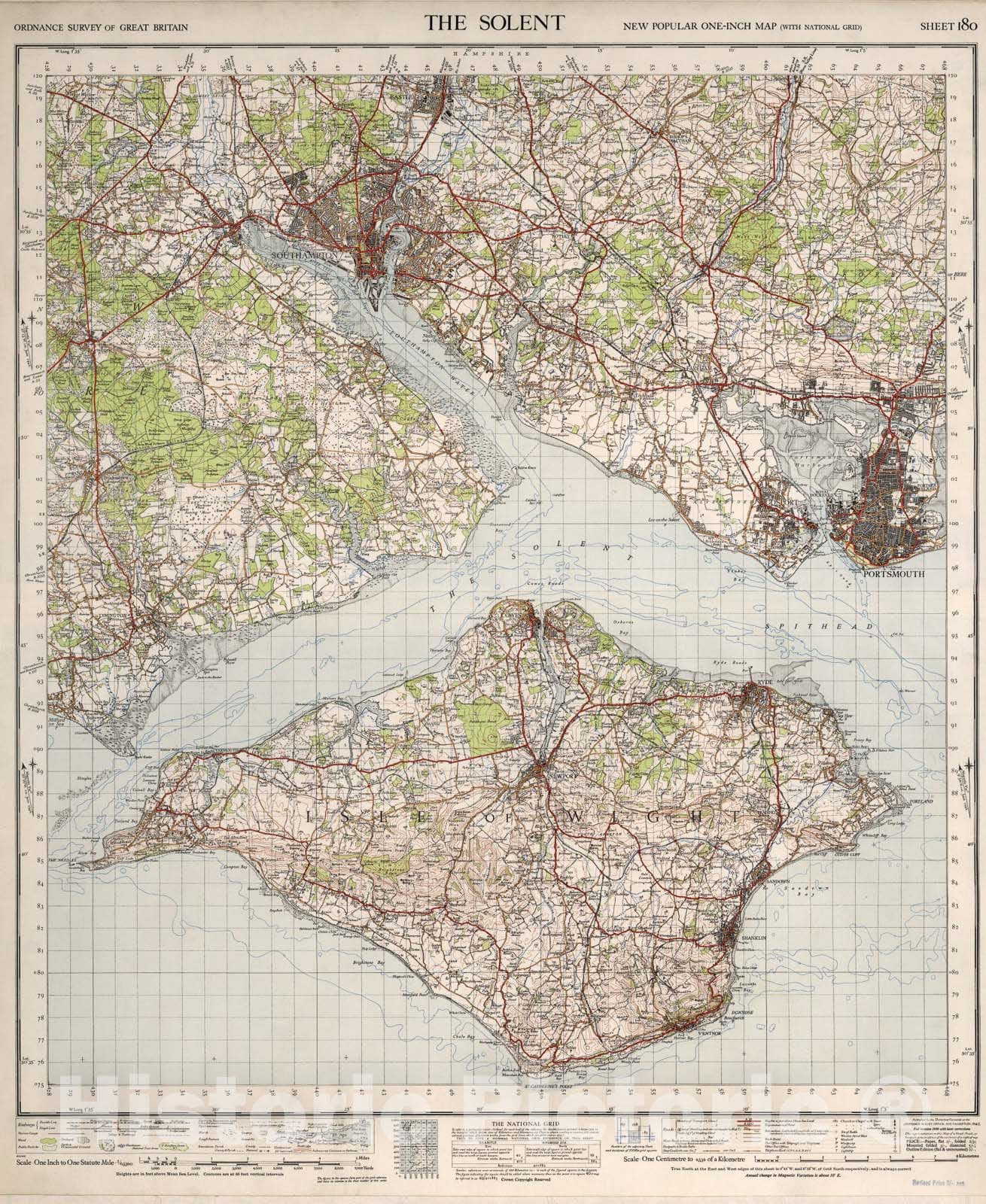 Historic Map : Sheet 180. The Solent., 1945, Vintage Wall Art ...
