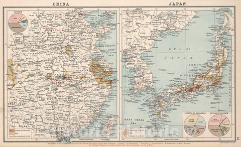 Historic Map : China. Japan. Industrial., 1907, Vintage Wall Art