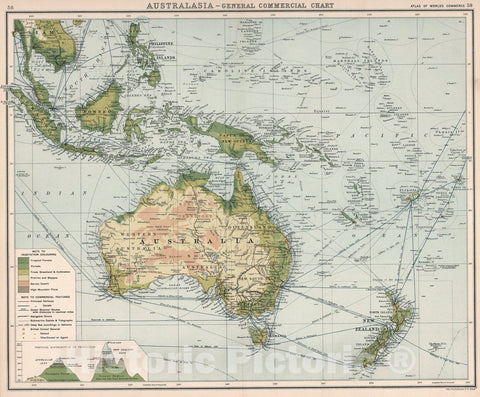 Historic Map : Australia - General Commercial Chart., 1907, Vintage Wall Art