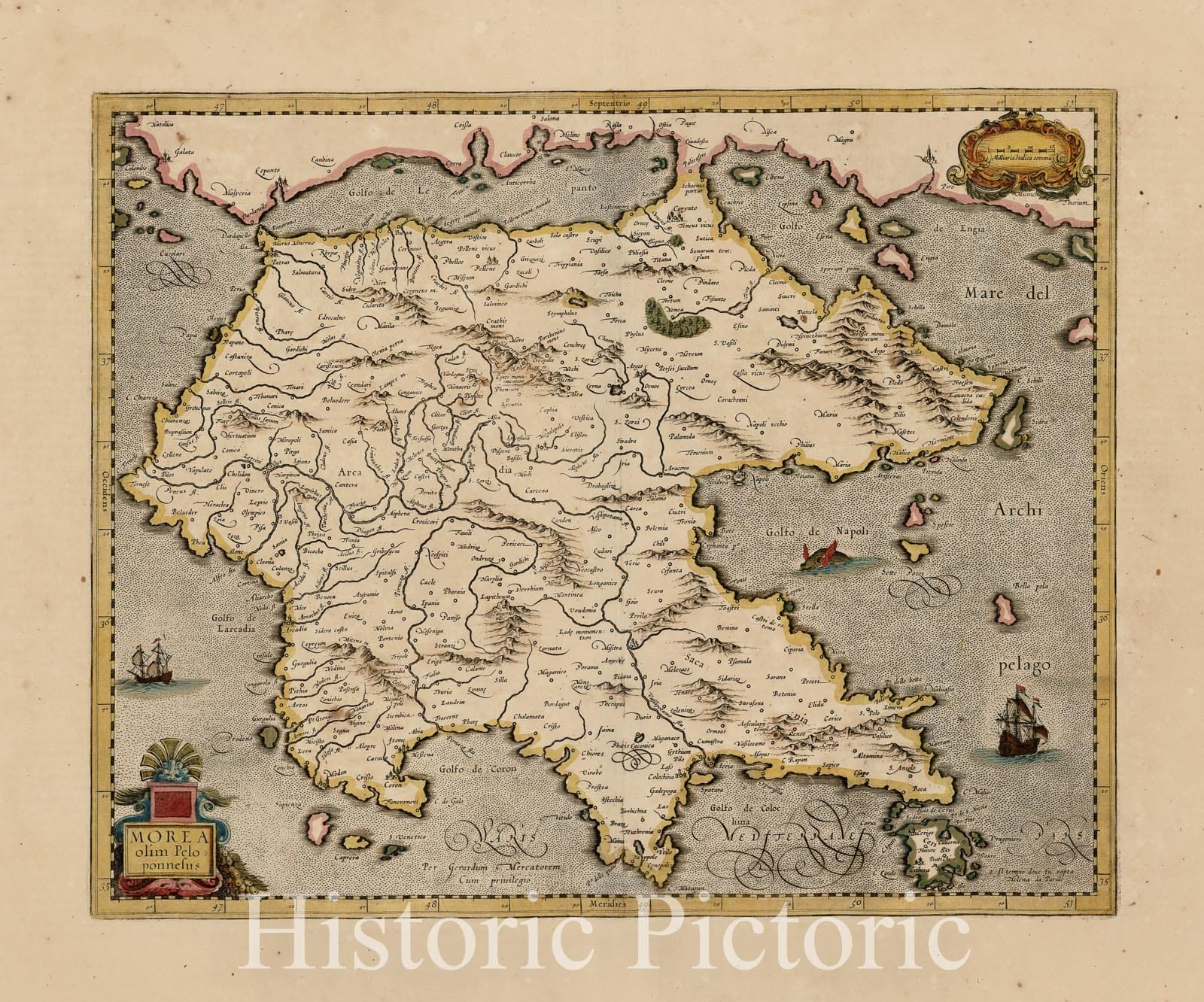 Historic Map : Morea olim Peloponnesus, c1640, , Vintage Wall Art