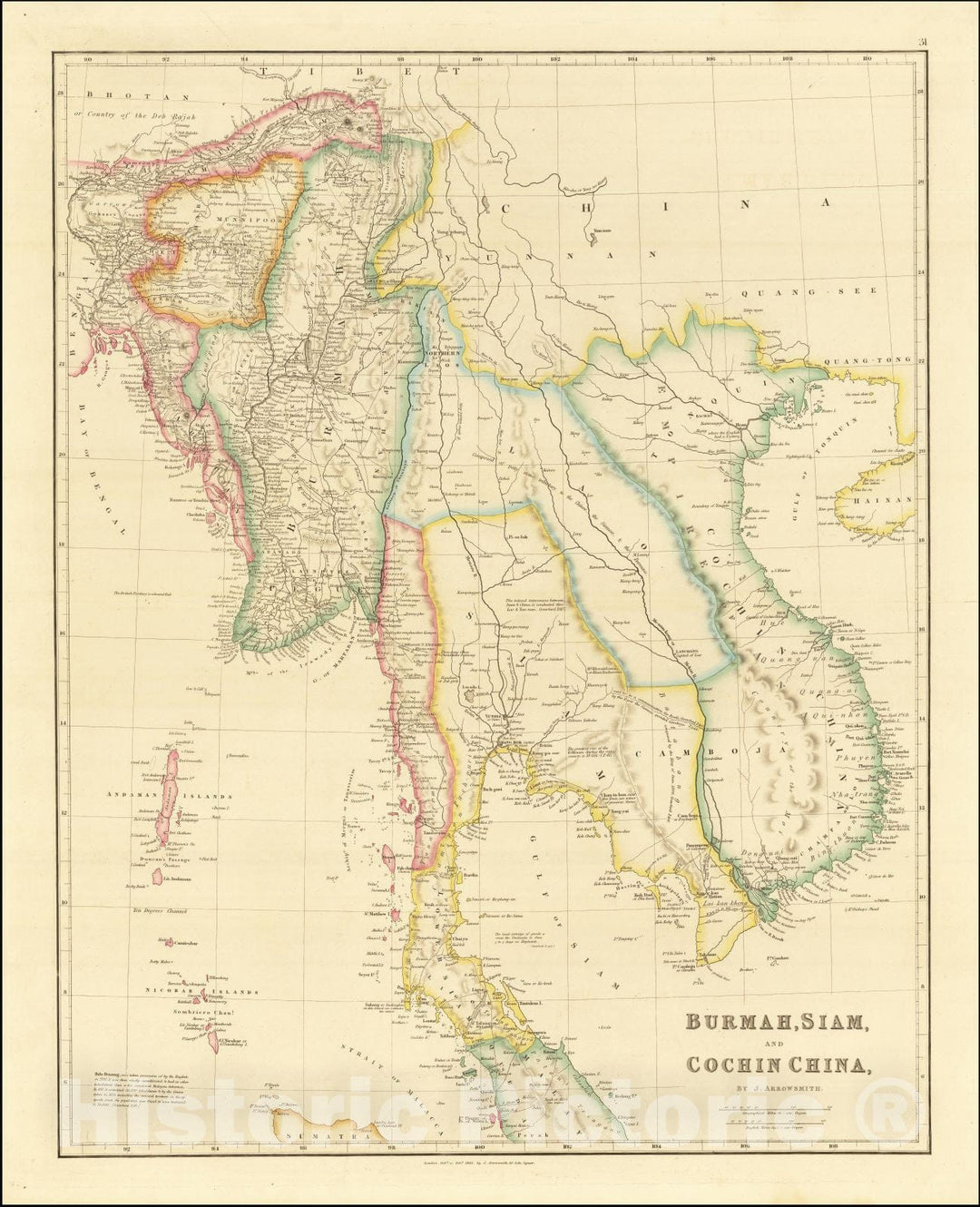 Historic Map : Burmah, Siam and Cochin China, 1842, John Arrowsmith, Vintage Wall Art