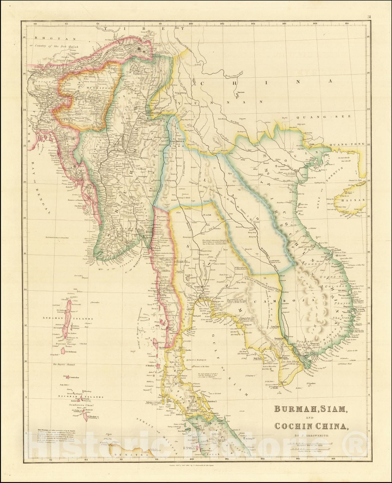 Historic Map : Burmah, Siam and Cochin China, 1842, John Arrowsmith, Vintage Wall Art