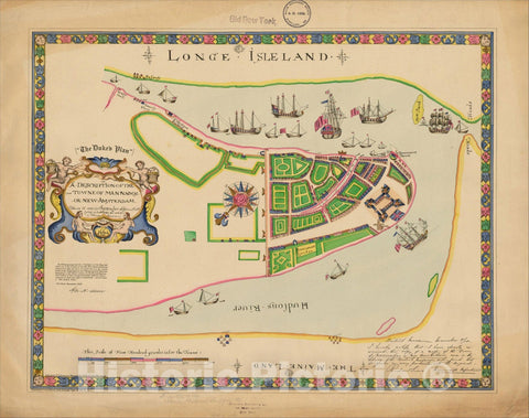 Historic Map : The Duke's Plan A Description of the Towne of Mannados: Or New Amsterdam as it was in September 1661, Anno Domini 1664, c1664, , Vintage Wall Art