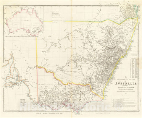 Historic Map : The South Eastern Portion of Australia, compiled from the Colonial Surveys, 1858, John Arrowsmith, Vintage Wall Art
