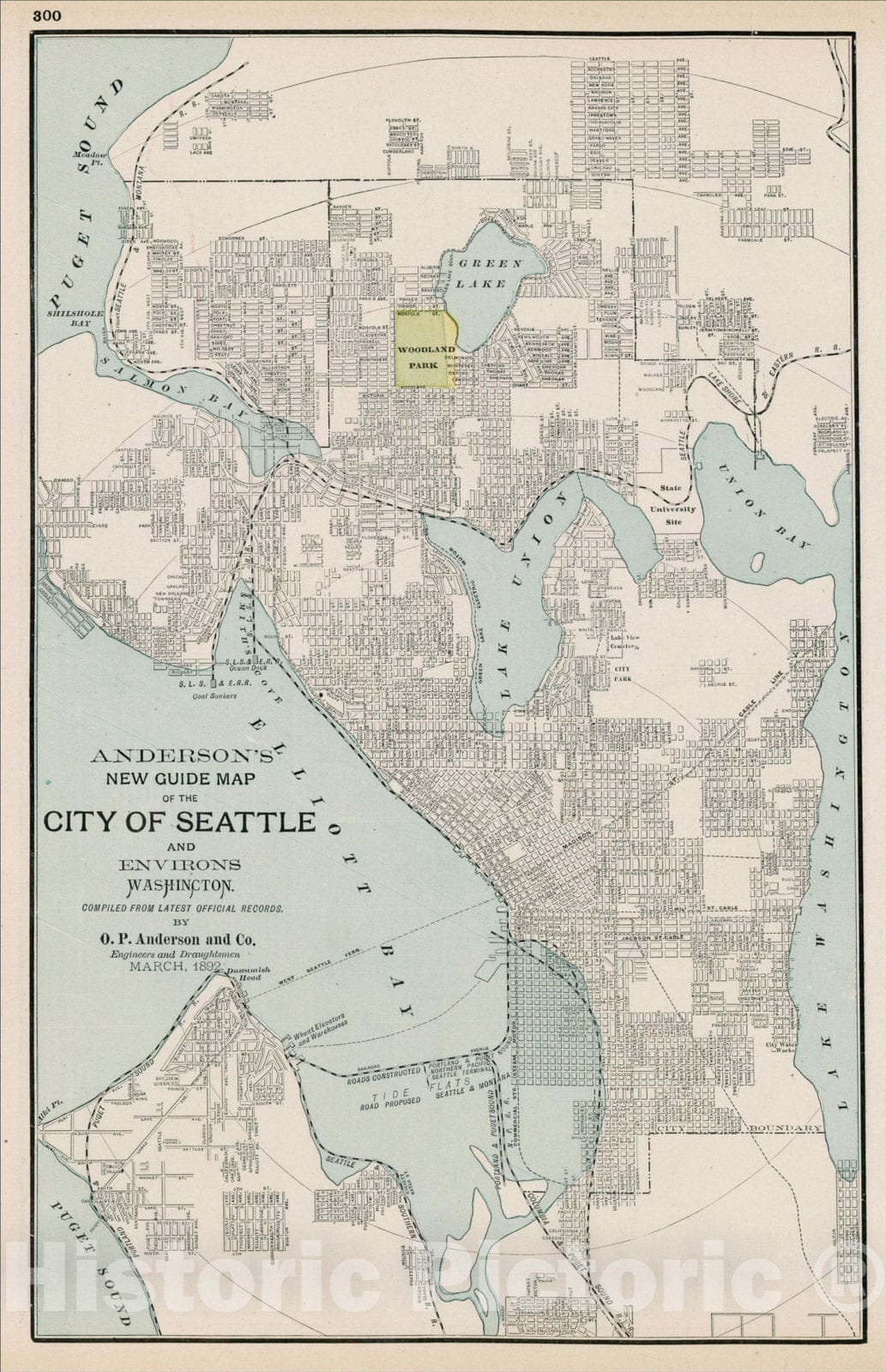 Historic Map : Anderson's New Guide Map of the City of Seattle and Environs., c1900, George F. Cram, Vintage Wall Art
