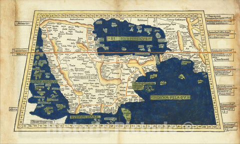 Historic Map : [Arabian Peninsula] [Sexta Asie Tabula, Arabia Felix.], 1482, Claudius Ptolemy, v1, Vintage Wall Art