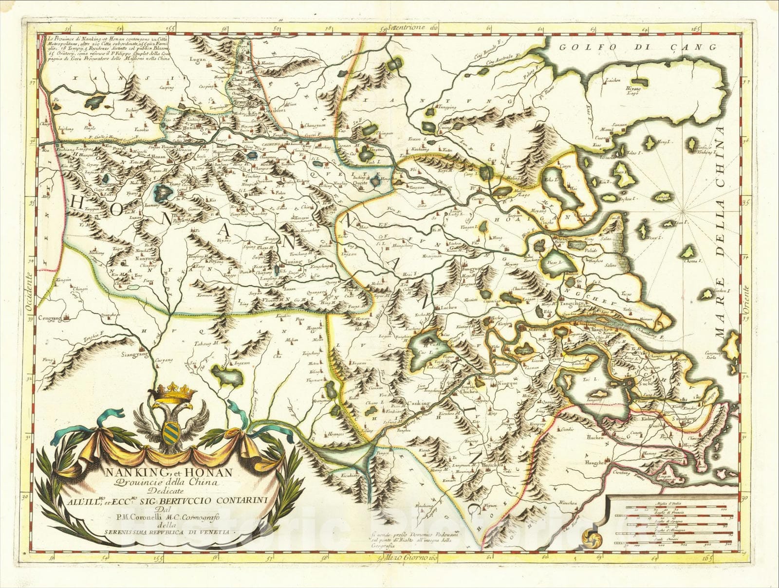 Historic Map : [Shanghai & Yangtze River] Nanking, et Honan Provincie della China, c1690, Vincenzo Maria Coronelli, Vintage Wall Art