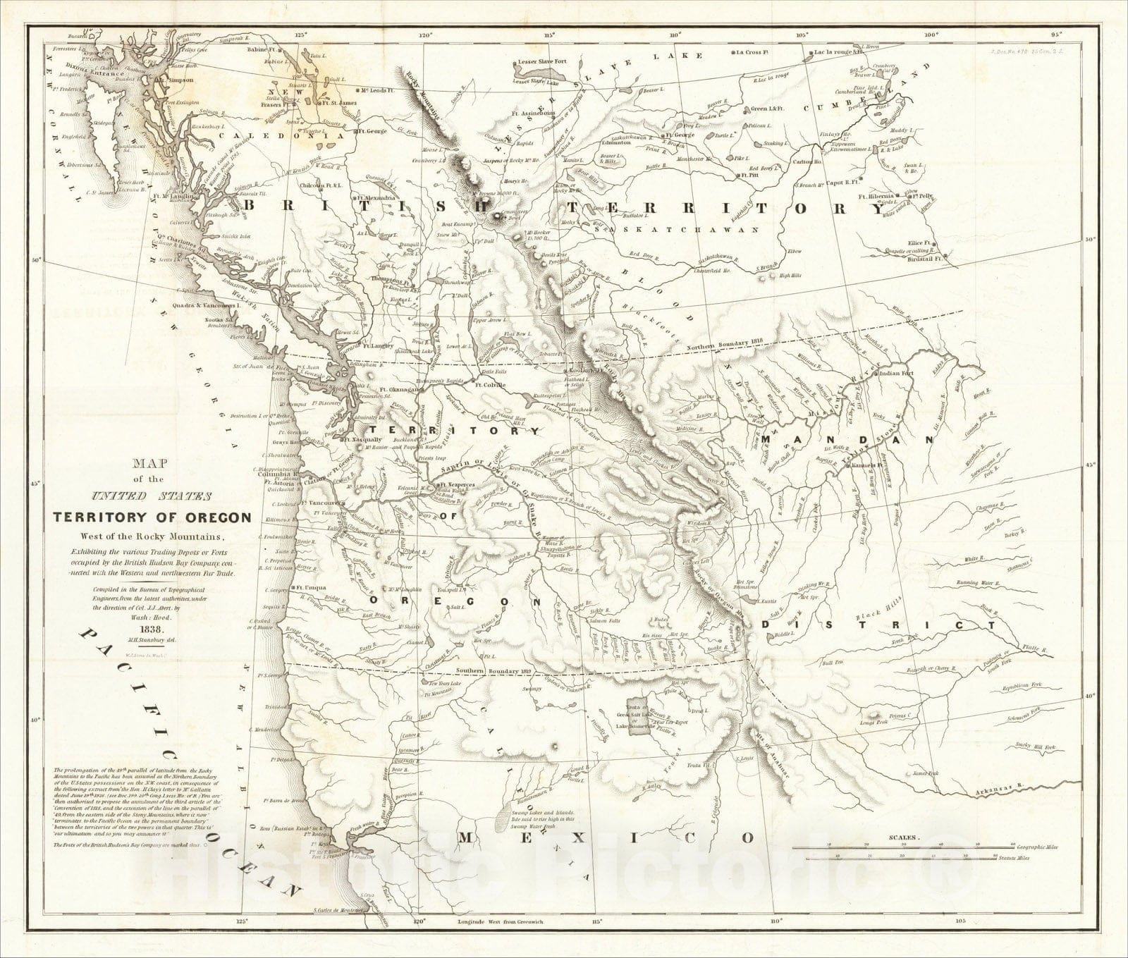 Historic Map : Map of the United States Territory of Oregon West of the Rocky Mountains, 1838, Washington Hood, v1, Vintage Wall Art