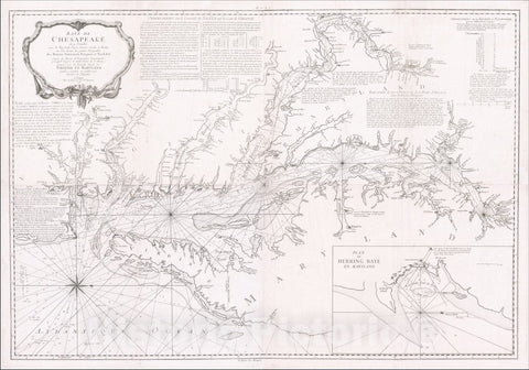 Historic Map : Baye de Chesapeake en 4 Feuilles avec les Bas sonds, Passes, Entrees, Sondes et Routes, 1778, George Louis Le Rouge, Vintage Wall Art