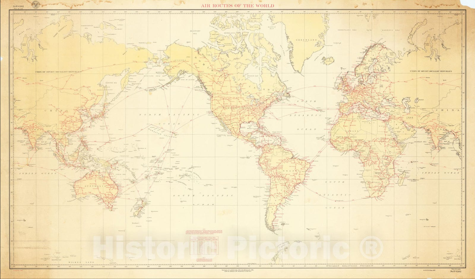 Historic Map : Air Routes Around The World, 1939, U.S. Hydrographical Office, v1, Vintage Wall Art