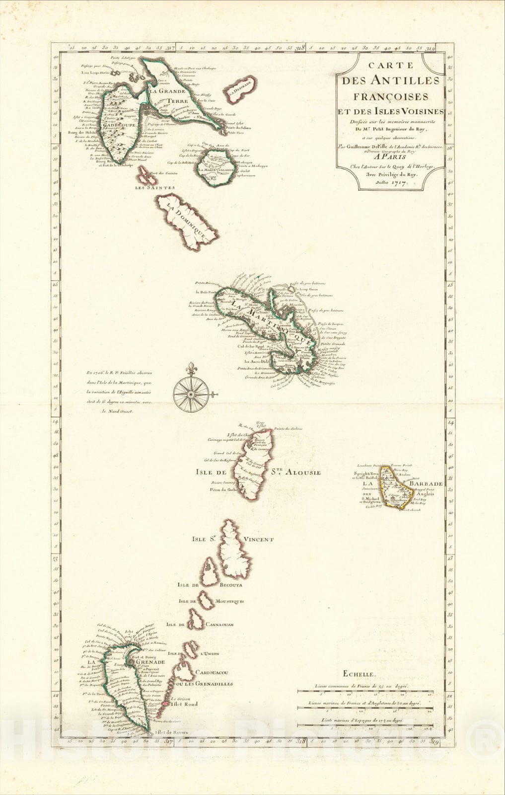 Historic Map : Carte Des Antilles Francoises et des Isles Voisines dressee sur des memoires manuscrits, 1717, 1717, , Vintage Wall Art