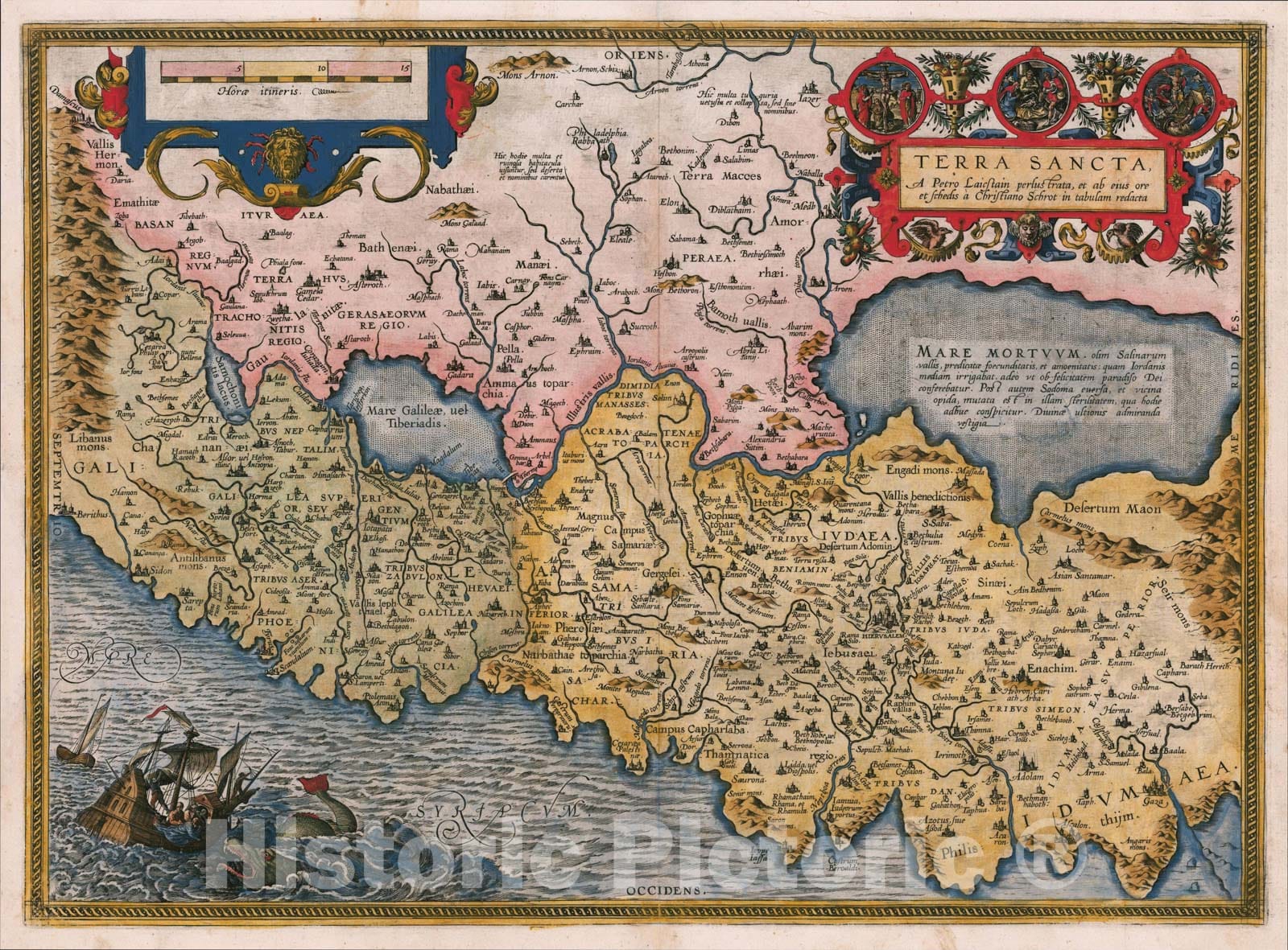 Historic Map : Terra Sancta, a Petro Laicstain perlustrata, et ab eius ore et schedis a Christiano Schrot in tabulam redacta, 1584, Abraham Ortelius, Vintage Wall Art