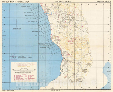 Historic Map : (Second World War - Okinawa) Okinawa Shima (Target Map of Katena Area), 1945, U.S. Navy Photographic Interpretation Squadron Two (Interpron Two), Vintage Wall Art
