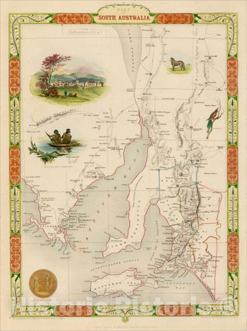 Historic Map : Part of South Australia, 1851, John Tallis, v1, Vintage Wall Art