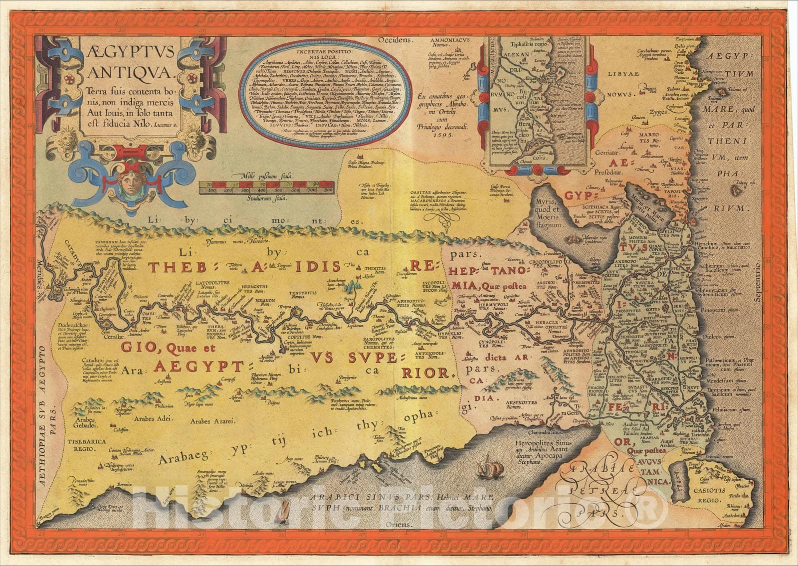 Historic Map : Aegyptus Antiqua Terra suis contenta bonnis non indiga mercis Aut Iois, in solo tanta est fidcuia Nilo , 1624, Abraham Ortelius, Vintage Wall Art