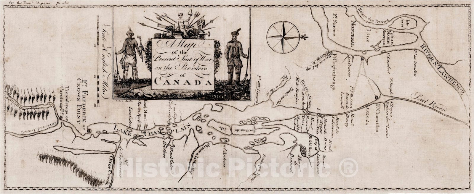 Historic Map : A Map of the Present Seat of War on the Borders of Canada, 1775, , Vintage Wall Art