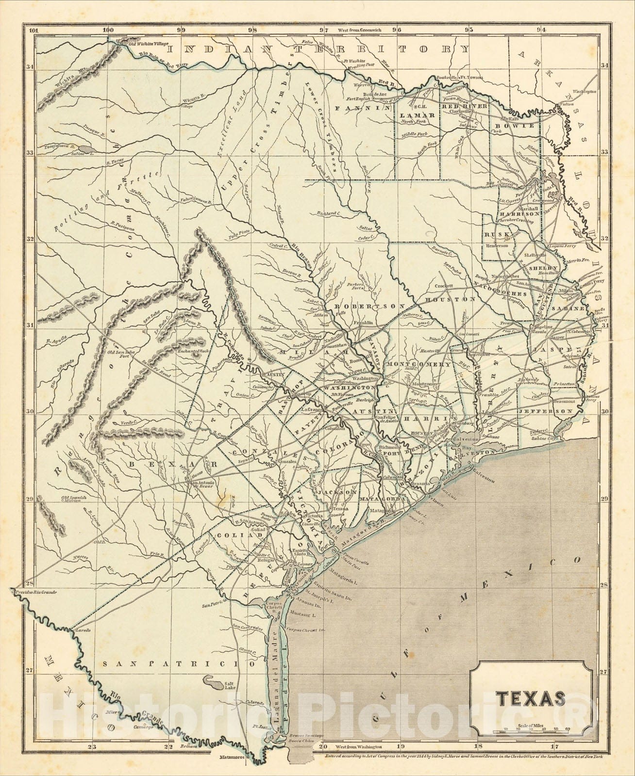 Historic Map : Texas, 1844, Sidney Morse, v1, Vintage Wall Art