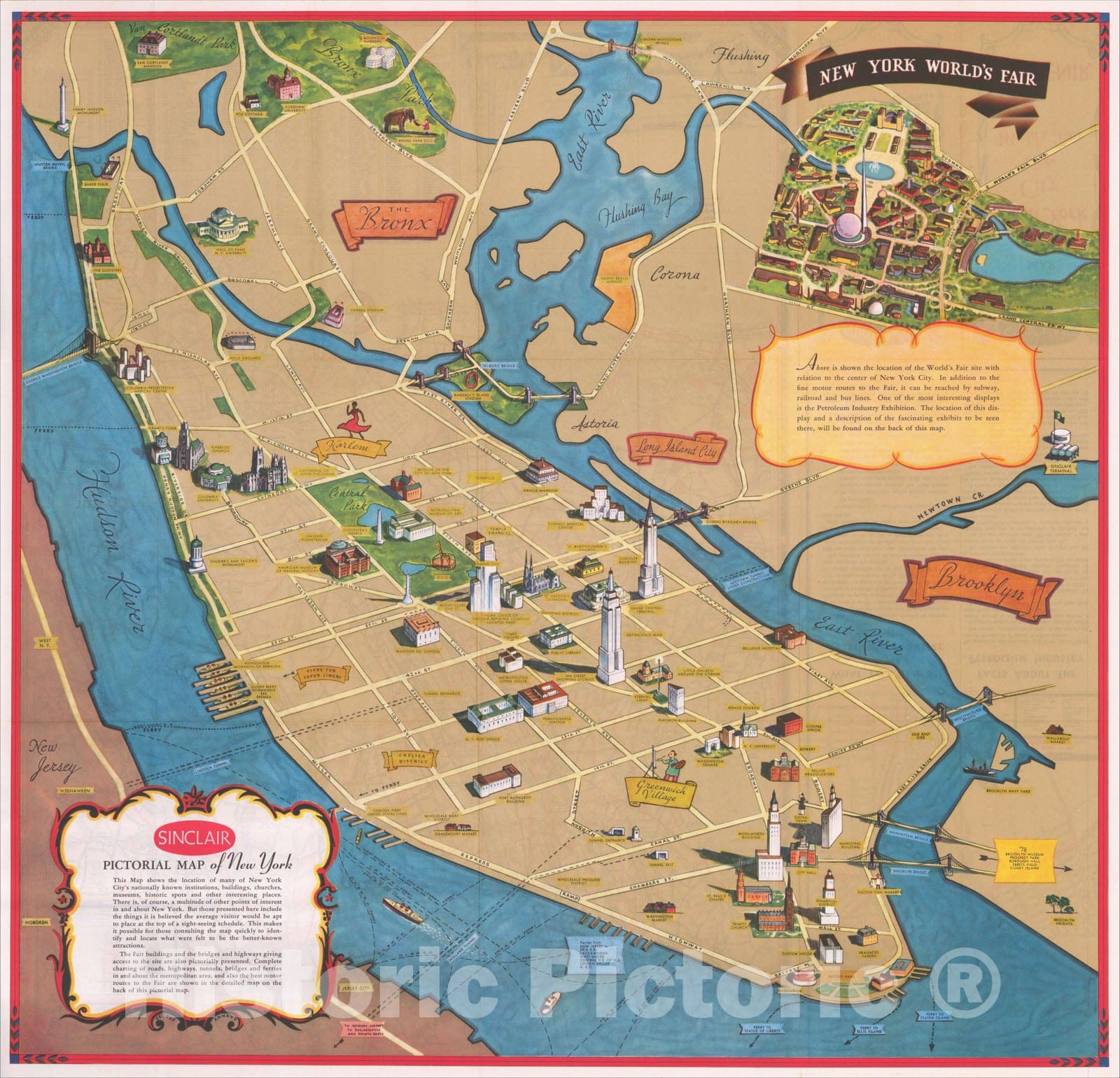 Historic Map : Pictorial Map of New York - New York World's Fair, 1939, George Annand, Vintage Wall Art